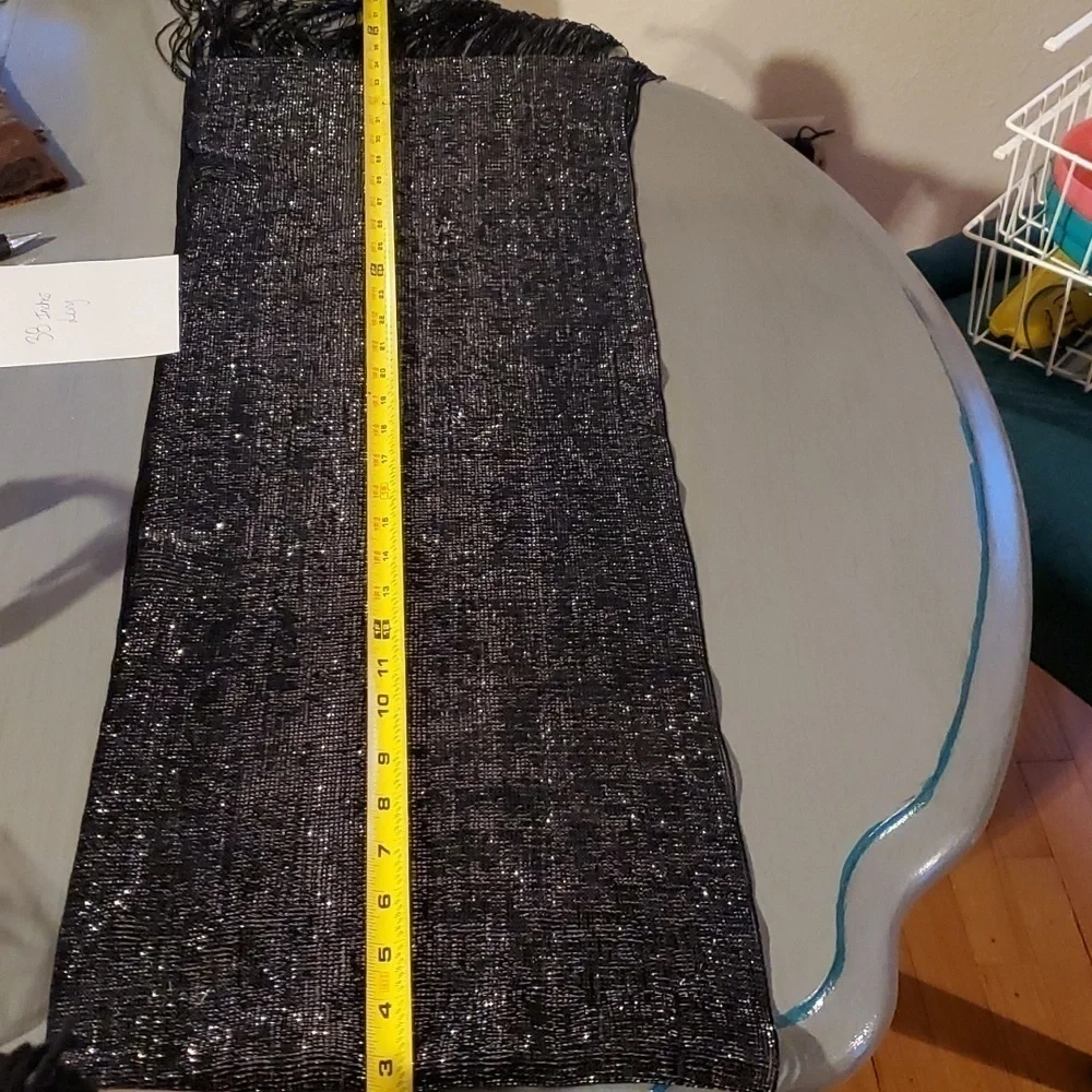 Silver & Black shimmer Metallic scarf with Fringe LARGE